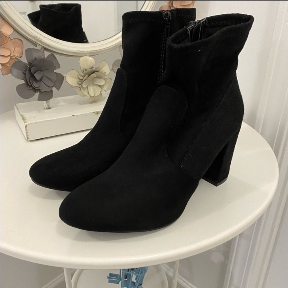 Black suede booties size 8
